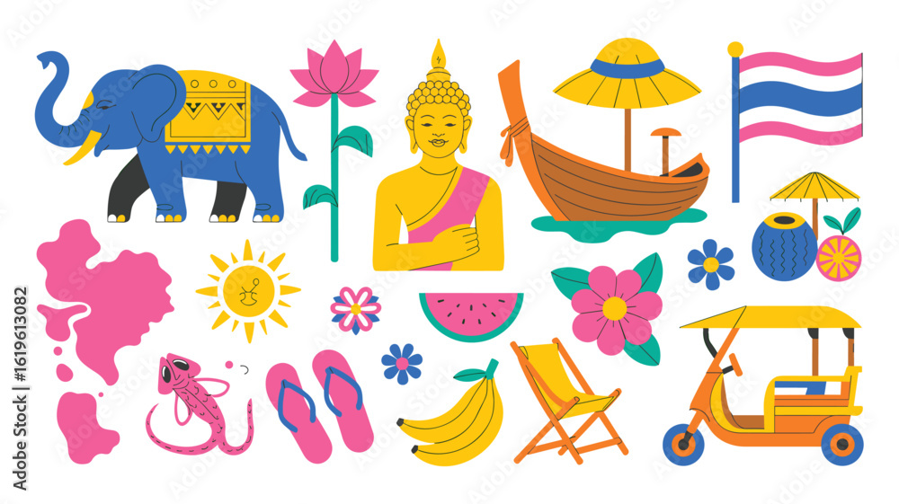 Fototapeta premium Vibrant Thai-Themed Illustrations for Cultural Celebration