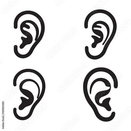Four Simple Black Line Drawings of Human Ears