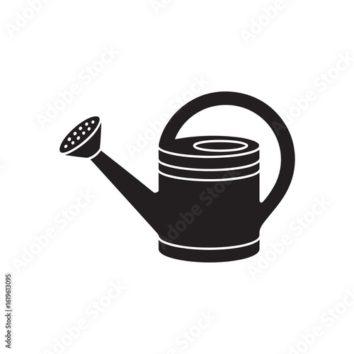 Black watering can with spout and handle vector icon