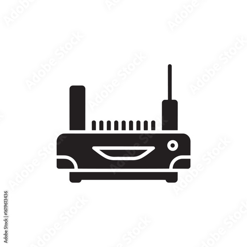 Black wireless router icon with antenna and vents technology