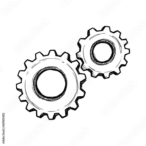 Sketch of two gears in a hand-drawn style, pencil drawing, isolated vector image on transparent background
