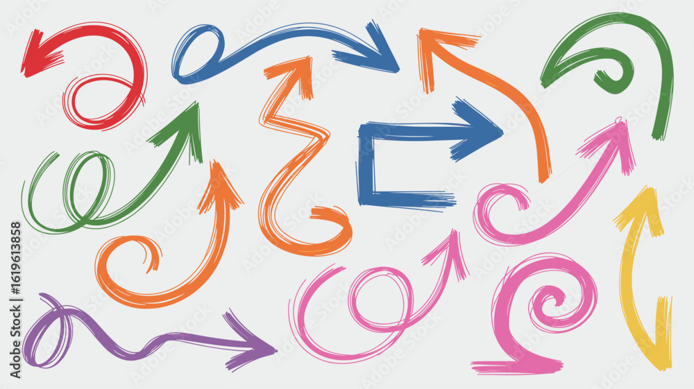 Fototapeta premium Colorful Hand-Drawn Arrows in Playful Sketch Style