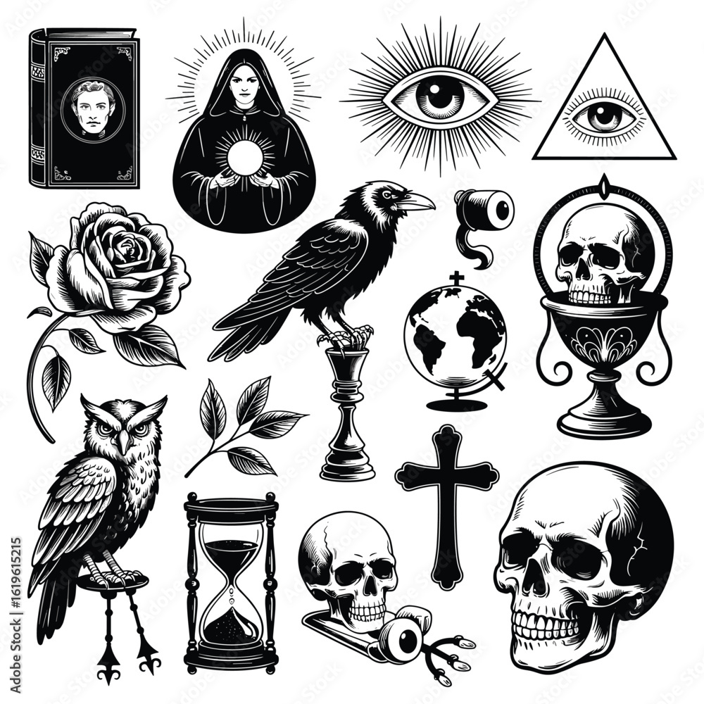 Fototapeta premium Mystical Occult Collage in Vintage Black and White