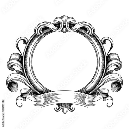 Ornate Black and White Vintage Rococo Frame Illustration