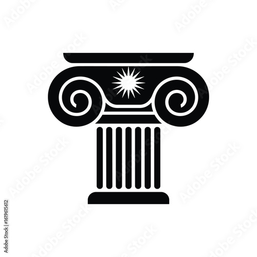 Ancient Greek Ionic Column Capital in Black and White