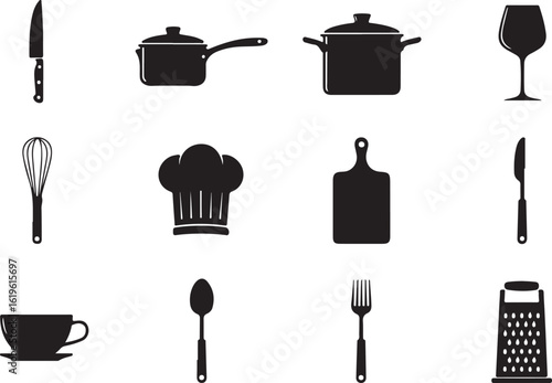 Kitchen utensils and cookware knife saucepan