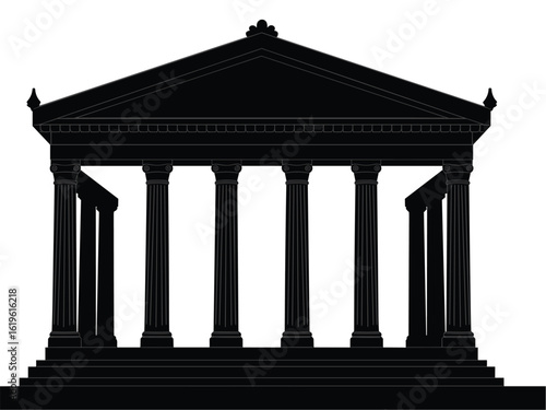 Silhouette of a Classical Greek Temple in Black and White