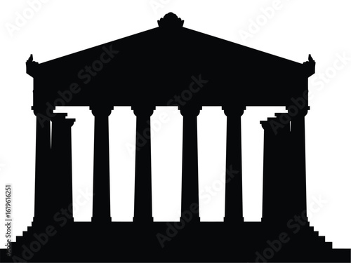 Silhouette of a Classical Greek Temple in Black and White