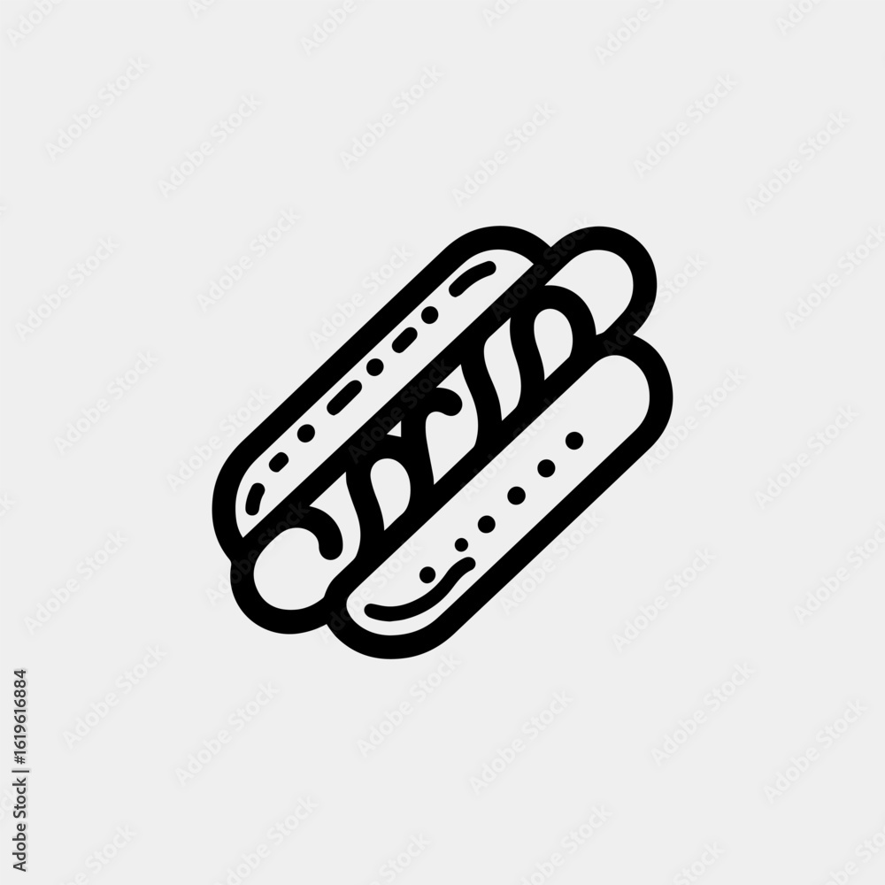 Bold Line Art Hot Dog Icon Illustration. Bold Line Art Hot Dog Icon Illustration.