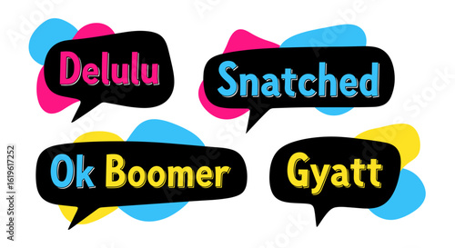 Colorful Gen Z slang speech bubbles in modern graphic style	
