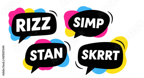 Colorful Gen Z slang speech bubbles in modern graphic style	
