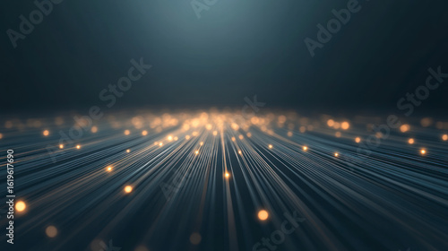 Glowing data lines and particles in digital motion blur