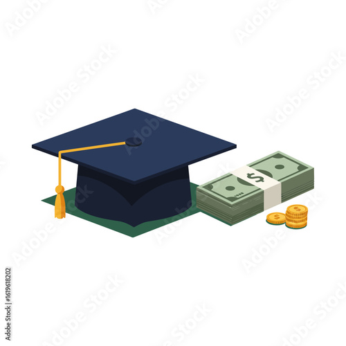 Tuition Funding Graduation Cap with Money for Scholarships and Education