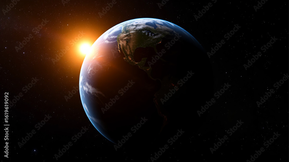 Fototapeta premium Sunrise Over Planet Earth from Space