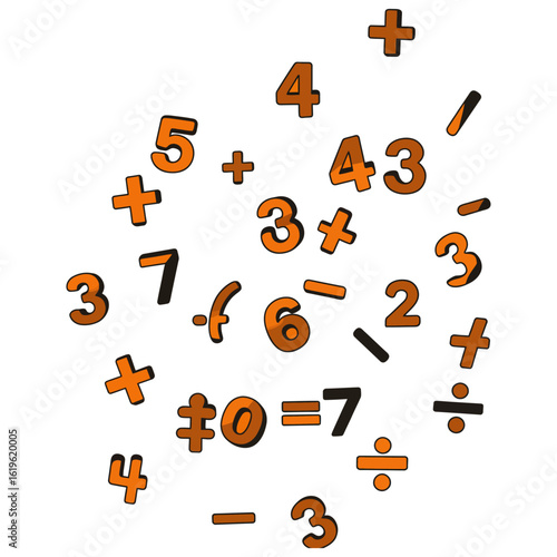 Colorful cartoon math symbols and numbers for education and learning