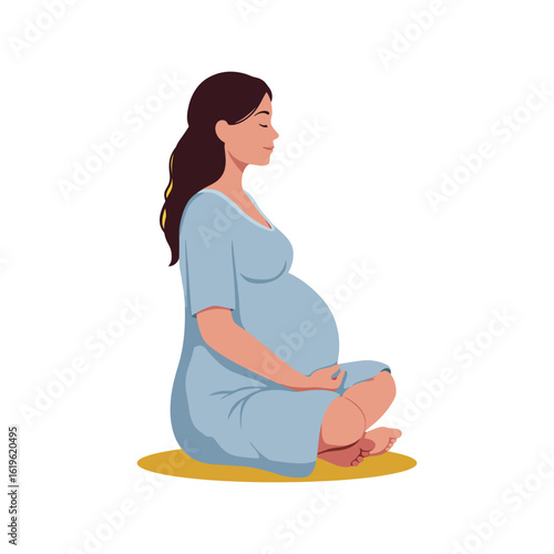 Pregnant woman meditating in yoga lotus pose for relaxation and mindfulness
