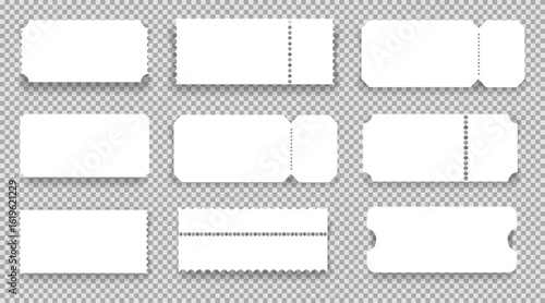 Retro ticket, coupon or voucher. Cinema concert paper tag with separation point empty template, label. Vintage shape raffle edge, frame border. 