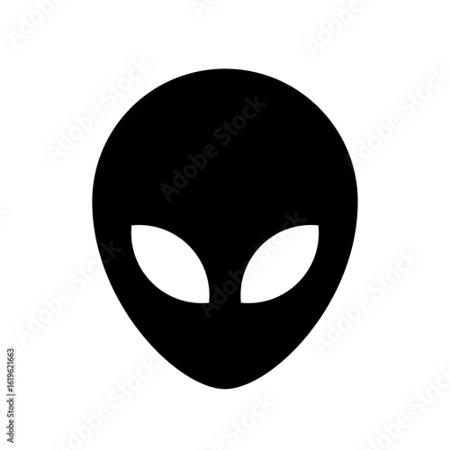 Solid Alien Head Icon; Simple Extraterrestrial Glyph