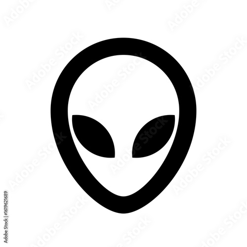 Alien Head Outline Icon; Extraterrestrial Face Line Art