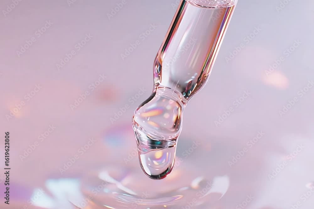 Cosmetic serum dropper with essence drop — skincare beauty concept video