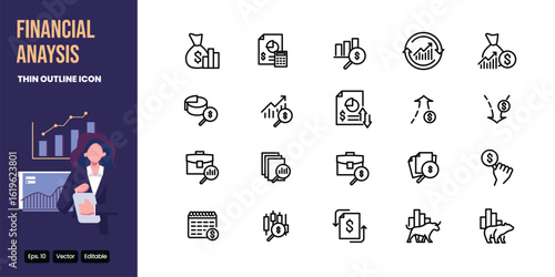 financial anaysis outline icon set vector design good for web and mobile app