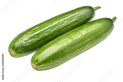 Two fresh green cucumbers isolated on transparent background