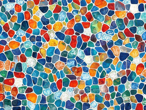 Photo of vibrant colorful mosaic pattern, combining diverse shades to create a dynamic, artistic visual display