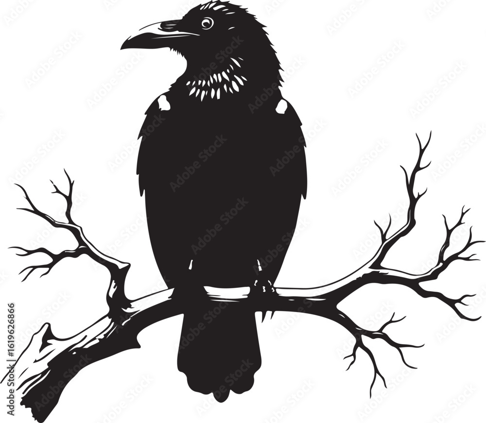 Obraz premium Mystical Raven on a Bare Branch
