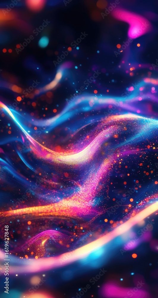 Fototapeta premium Abstract swirling nebula of vibrant colors and shimmering particles