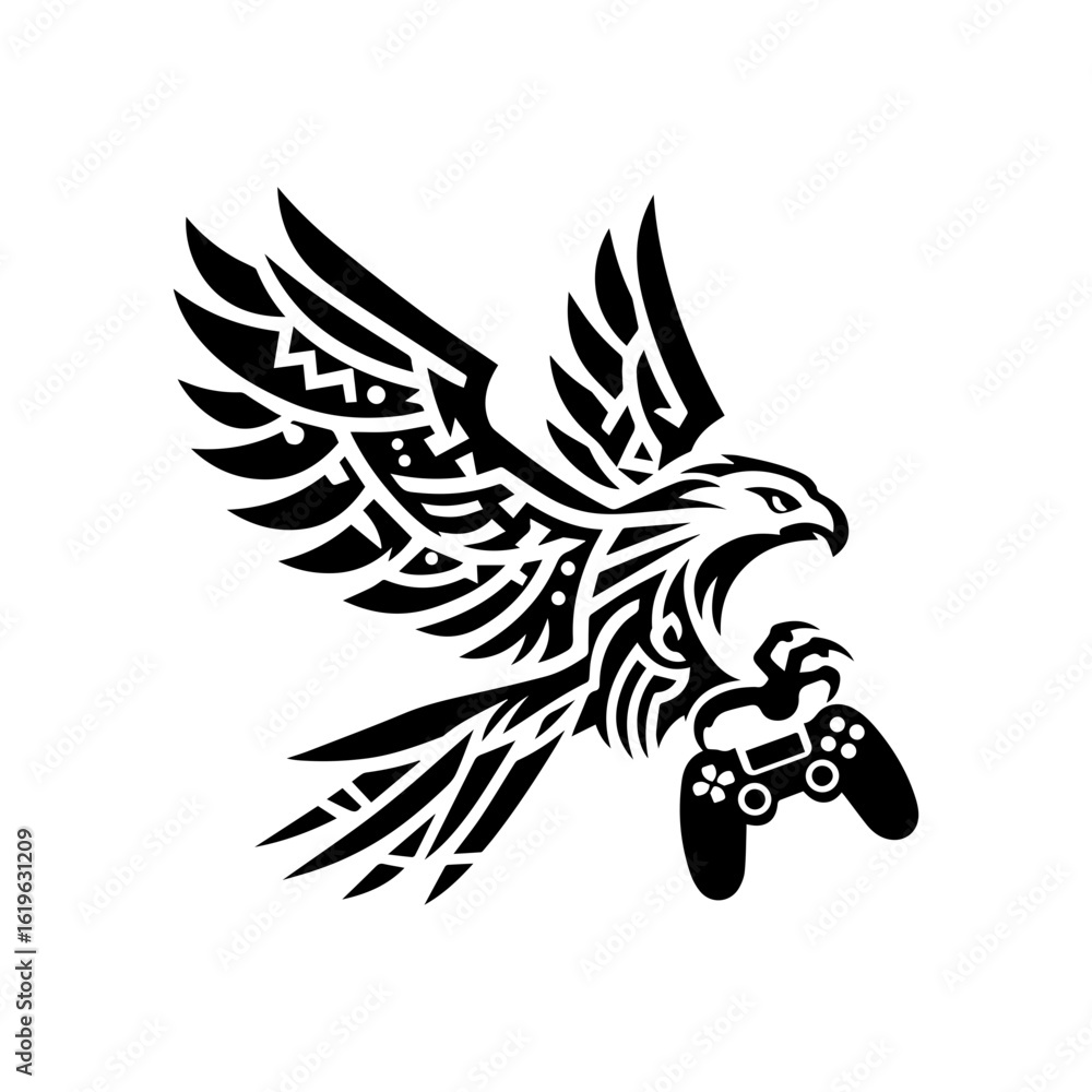 Obraz premium Minimalist tribal eagle in flight with gaming claws