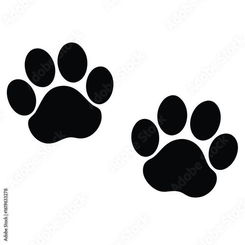 Two black paw prints on a white background
