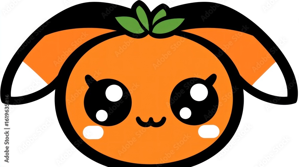 Fototapeta premium Cute orange fruit character with bunny ears.