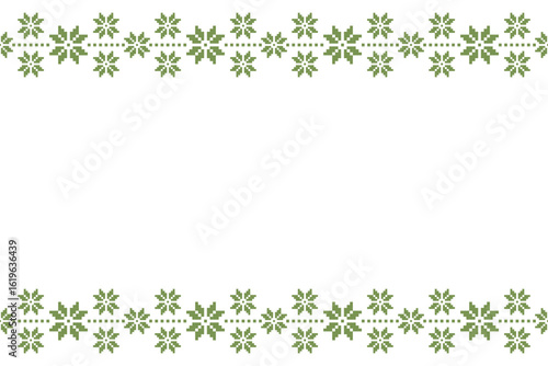 Pixel Christmas Pattern with Snowflake Icons on White Background,Nordic and Scandinavian Style,Ideal for Gift Wrapping,Sweaters,Fabric,Border,Banner and Digital Art Projects During the Holiday	