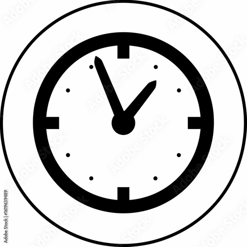 A simple clock icon, rendered in black and white, with an inner circle containing minute markers and hands
