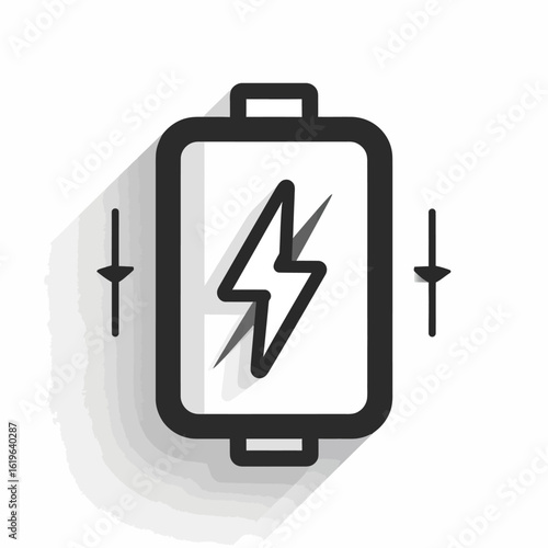A stylized graphic of a rectangular device containing a lightning bolt symbol, with control indicators on both sides. It has a shadow