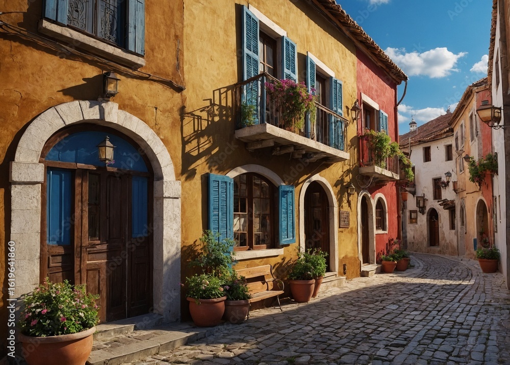 Fototapeta premium Old Town, Street, 3d wallpaper and mural. Wallpaper on the wall.