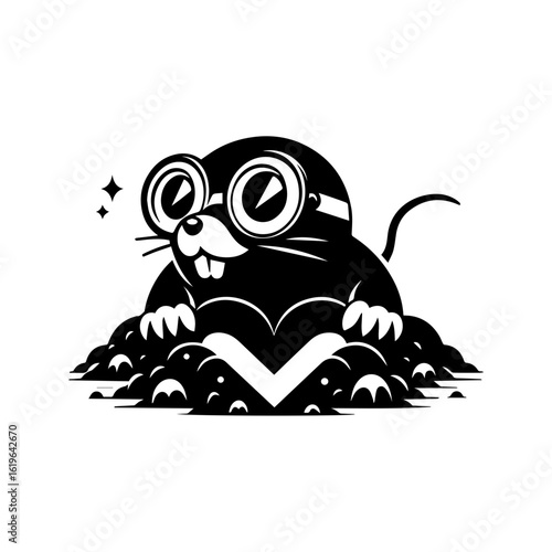 mole wearing round goggles digging a heart-shaped tunnel
