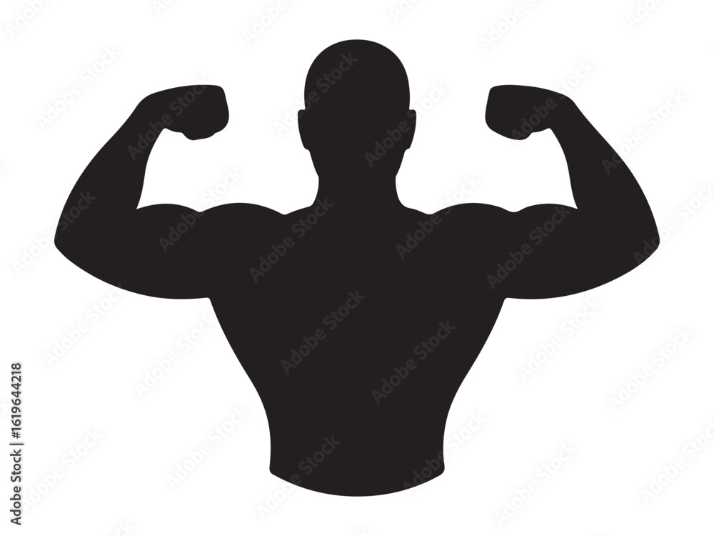 Fototapeta premium Powerful Silhouette of a Man Flexing Biceps