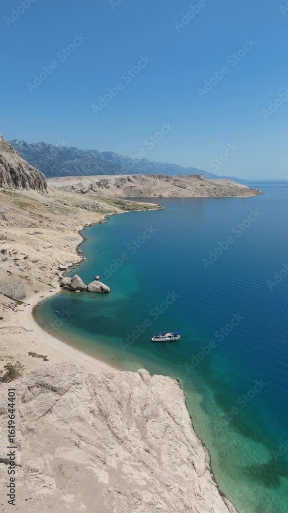 1View from above of the beautiful Rucica Beach on the island of Pag in Croatia 1View from above of the beautiful Rucica Beach on the island of Pag in Croatia