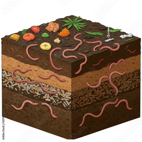 Vermicomposting Diagram Soil Layers Worms  Food Waste Composting Ecosystem