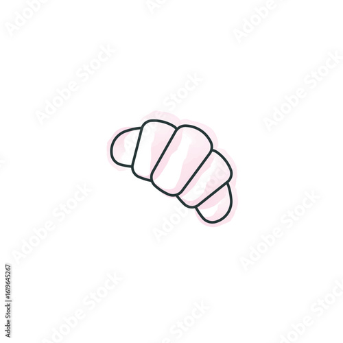 Hand-drawn Croissant Line Art with Watercolor Texture – Vector Illustration
