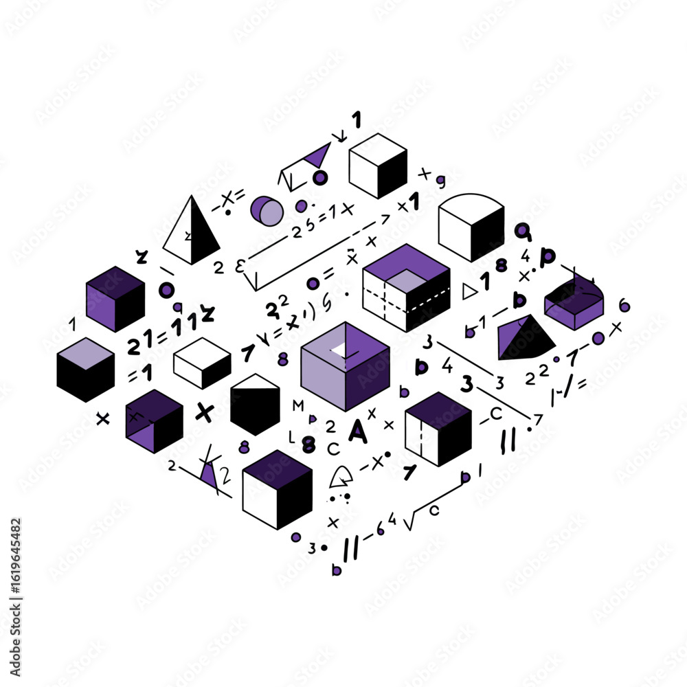 Naklejka premium Math Education Geometric Shapes Algebra Problems in Graphic Design