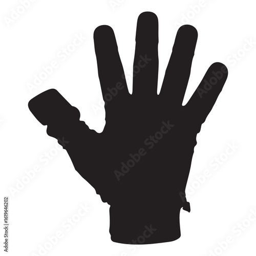 Black silhouette of a cricket glove with fingers spread hand