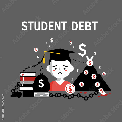 Student Debt Illustration College Graduate Burdened by Education Loan
