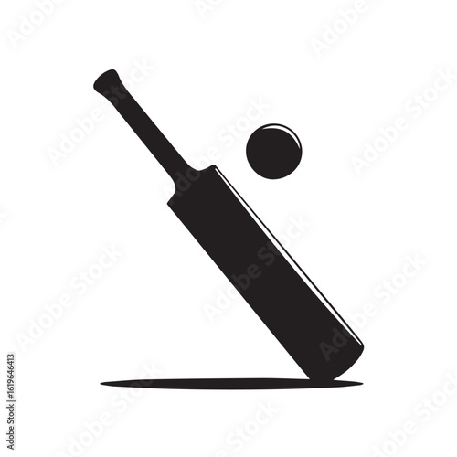 Black silhouette of cricket bat and ball in motion sport action