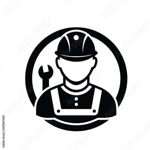 Black and white maintenance worker icons on a clean background