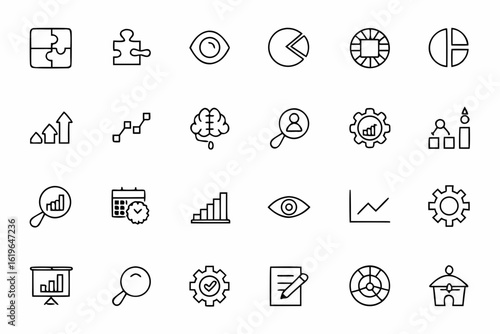 A continuous-line vector collection focused on abstract and symbolic analysis tools — perfect for infographics, whitepapers, or training modules