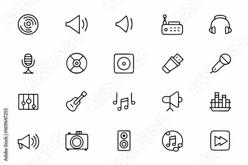  A continuous-line vector collection visualizing sound and audio tools — perfect for music event posters, tech tutorials, or YouTube channel art