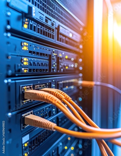 Network server rack with cables