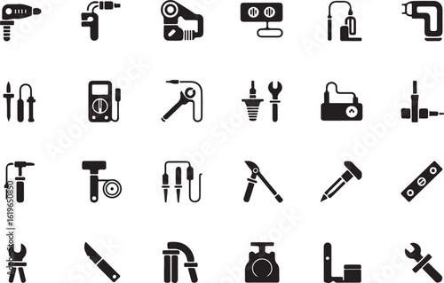 Various tools and equipment icons drill welding torch